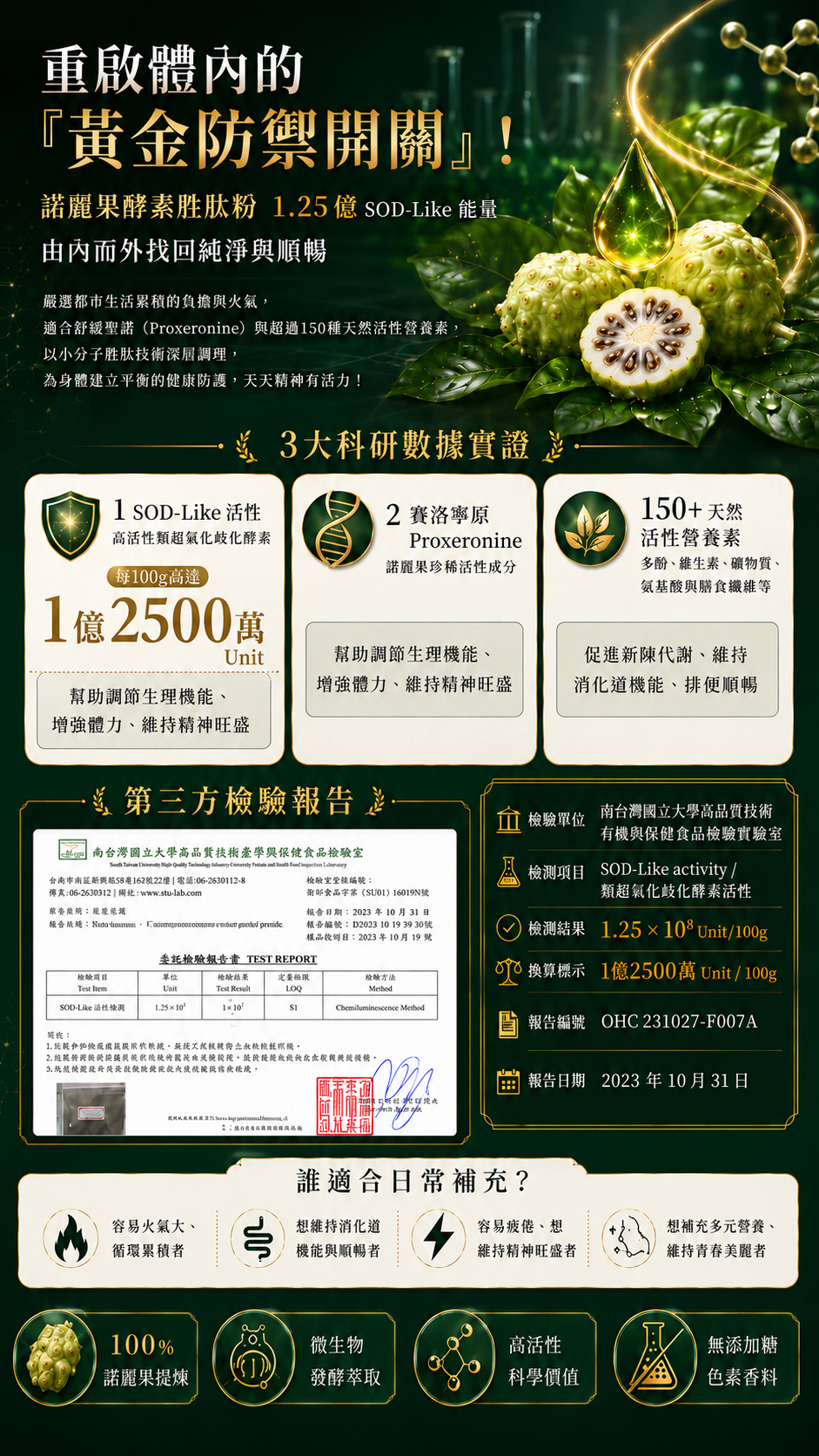 諾麗果酵素胜肽成分與檢測數據圖